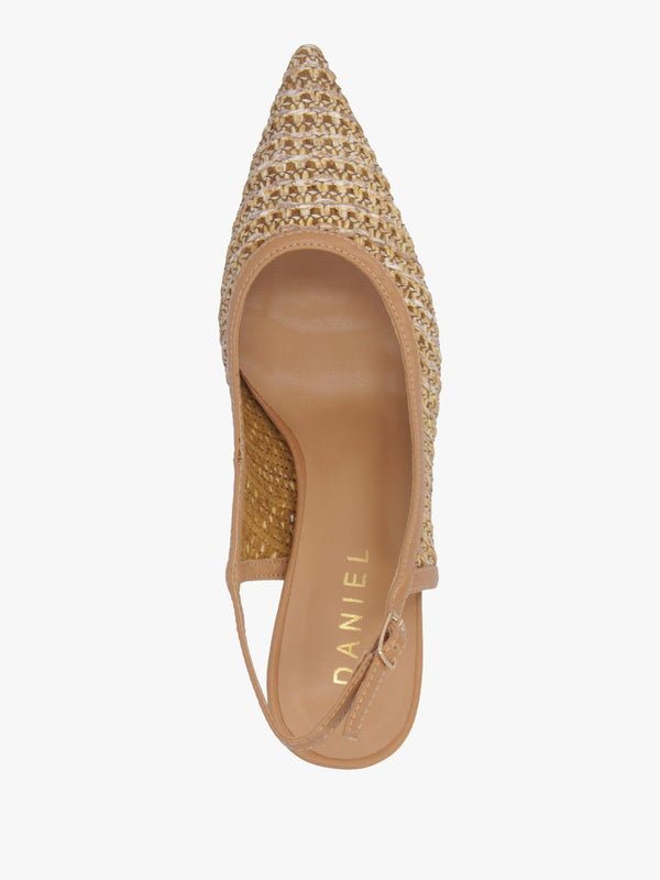 Rachel Tan Woven Sling Back Heeled Court Shoes
