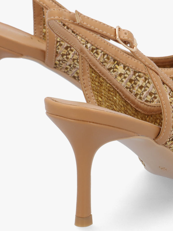 Rachel Tan Woven Sling Back Heeled Court Shoes