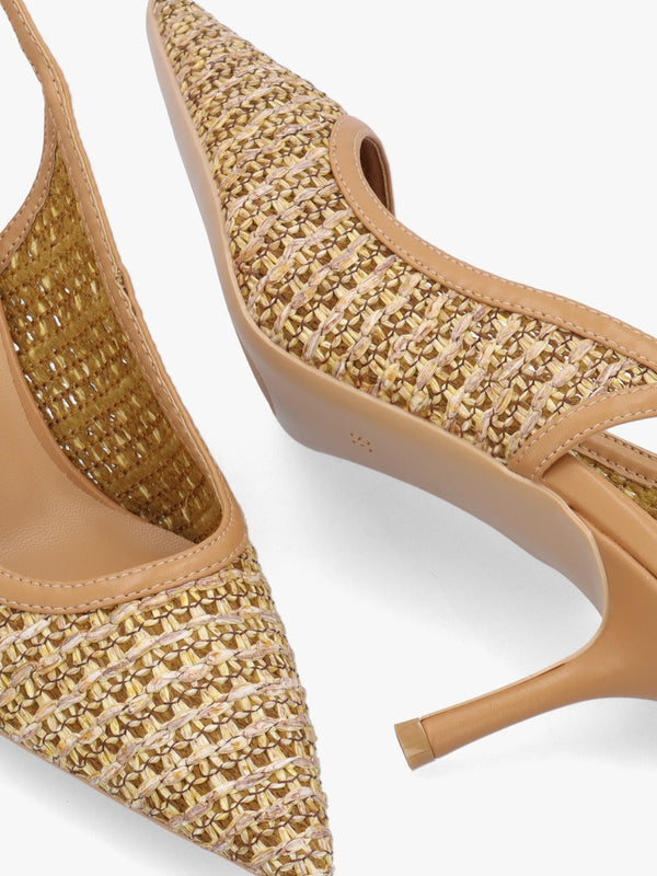 Rachel Tan Woven Sling Back Heeled Court Shoes