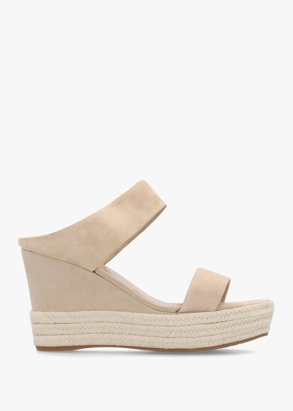 Regina Beige Suede Wedge Mules