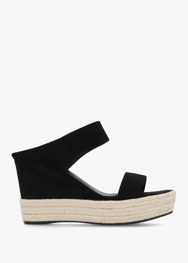 Regina Black Suede Wedge Mules