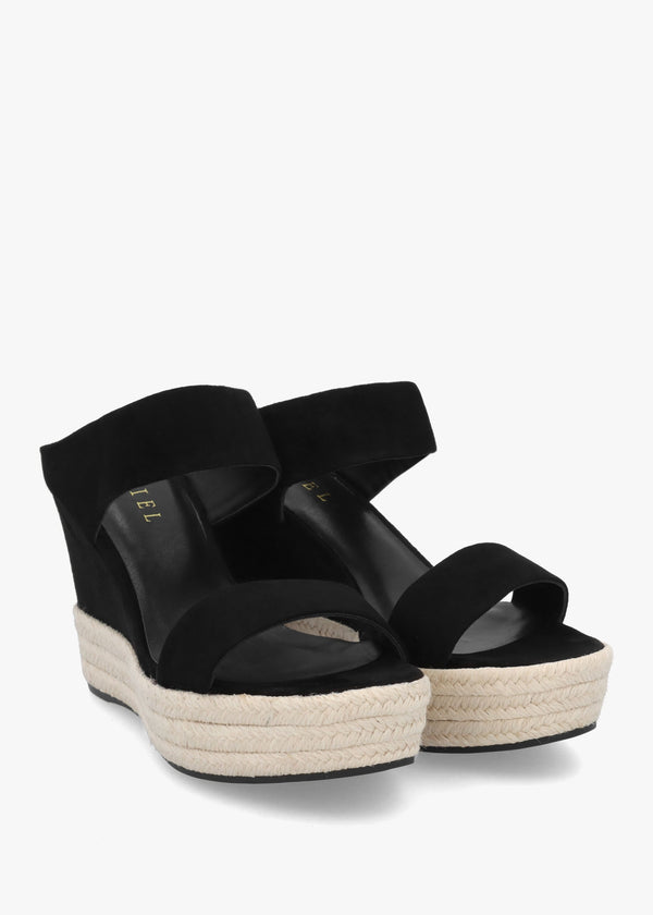 Regina Black Suede Wedge Mules