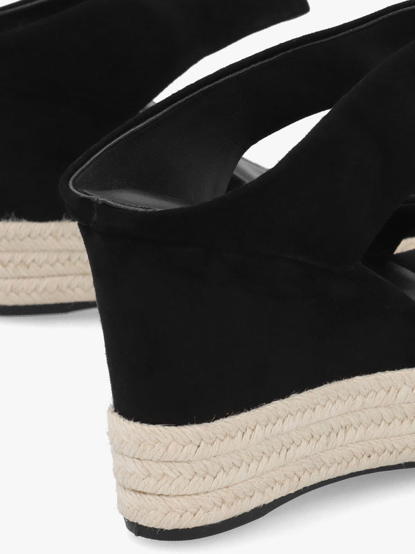 Regina Black Suede Wedge Mules