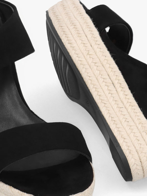 Regina Black Suede Wedge Mules