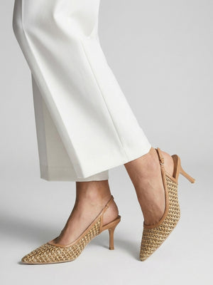 Rachel Tan Woven Sling Back Heeled Court Shoes