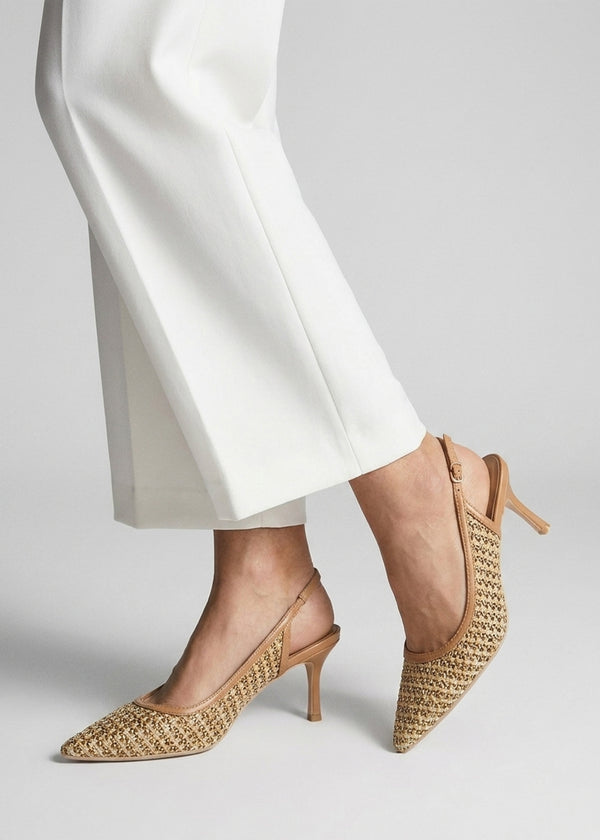 Rachel Tan Woven Sling Back Heeled Court Shoes