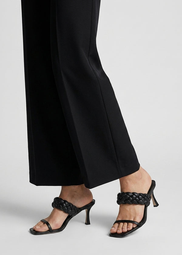 Rose Black Plaited Two Bar Heeled Sandals