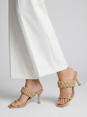 Rose Beige Plaited Two Bar Heeled Sandals