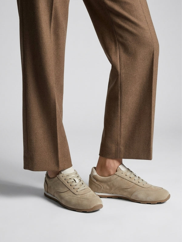 Geeki Beige Suede Low Profile Trainers