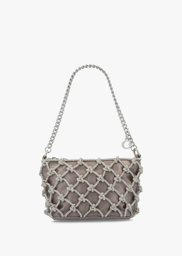 Zalina Silver Diamante Knot Top Zip Shoulder Bag