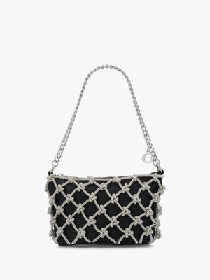 Zalina Black Diamante Knot Top Zip Shoulder Bag