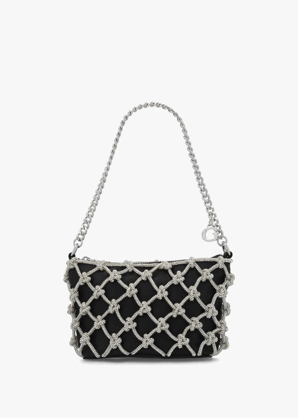 Zalina Black Diamante Knot Top Zip Shoulder Bag
