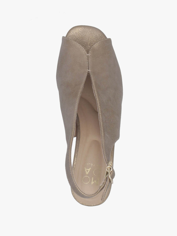 Love Taupe Metallic Block Heel Sling Back Sandals