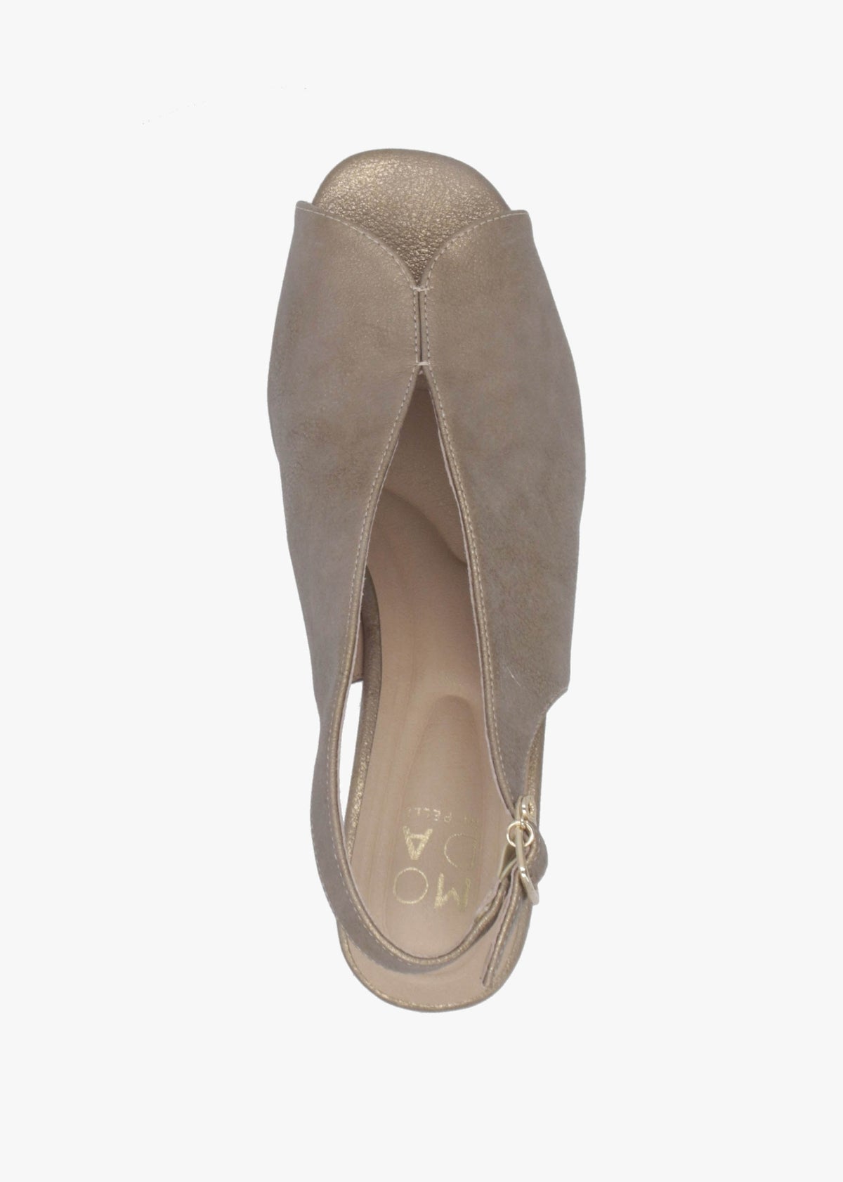 Love Taupe Metallic Block Heel Sling Back Sandals