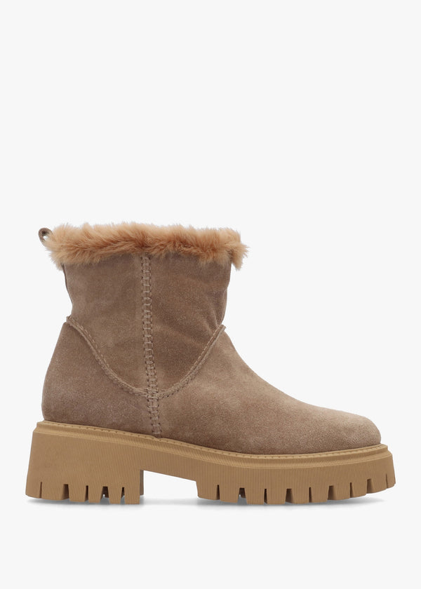 Taupe Suede Chunky Ankle Boots