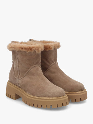 Taupe Suede Chunky Ankle Boots