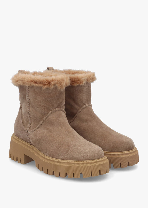 Taupe Suede Chunky Ankle Boots