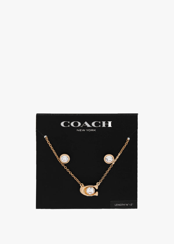 Stone C Gold Stud & Necklace Set