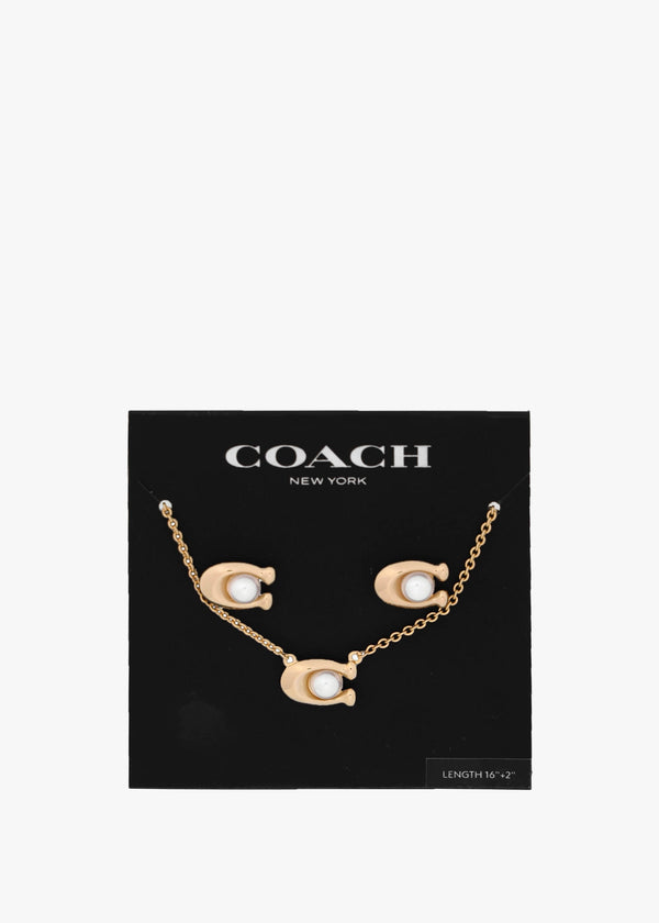 Pearl C Gold Stud & Necklace Set