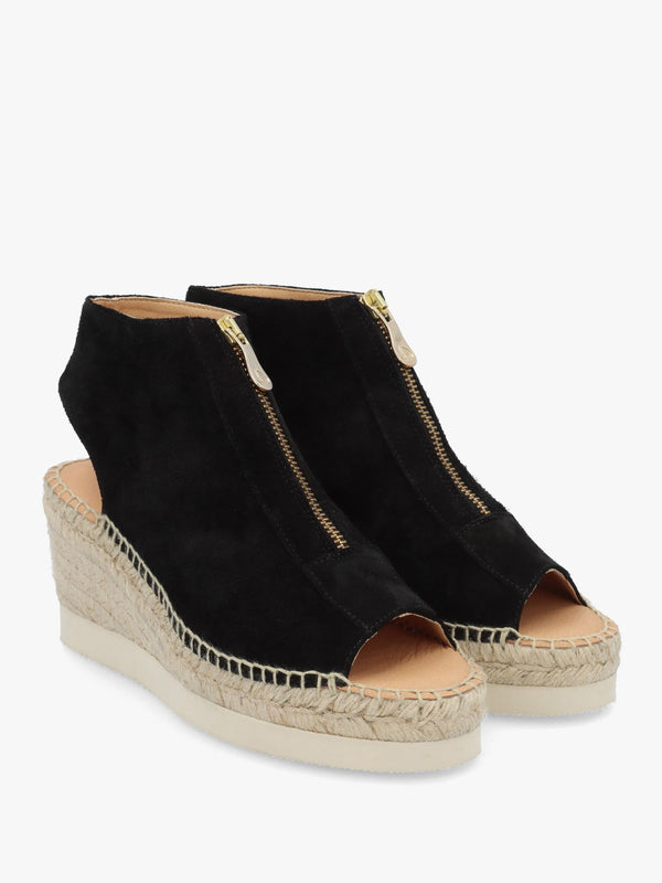 Jippie Black Suede Wedge Espadrilles
