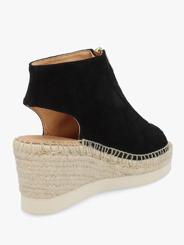 Jippie Black Suede Wedge Espadrilles