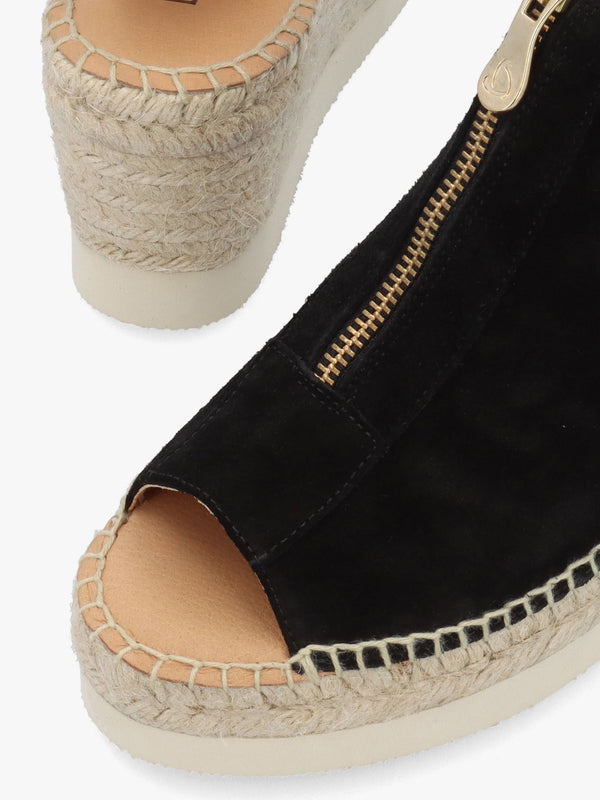 Jippie Black Suede Wedge Espadrilles