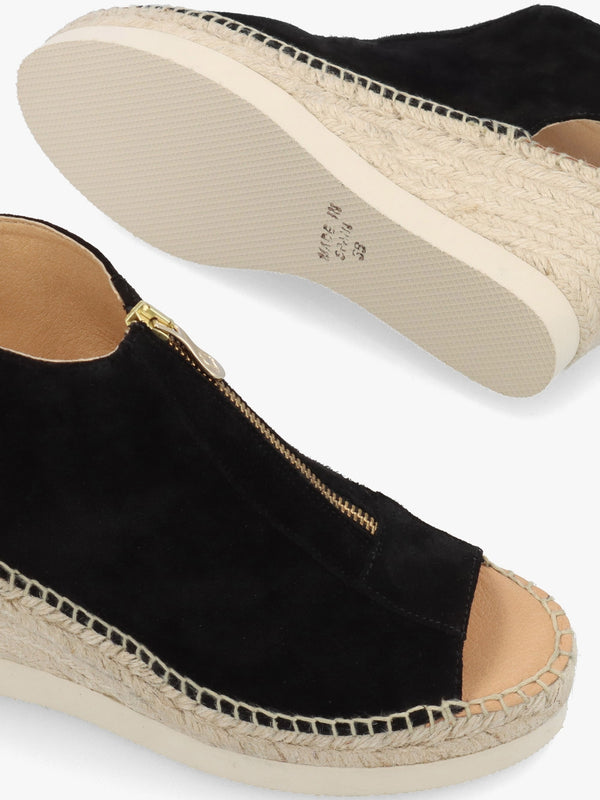 Jippie Black Suede Wedge Espadrilles
