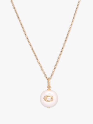 C Logo Pearl Gold Chain Necklace