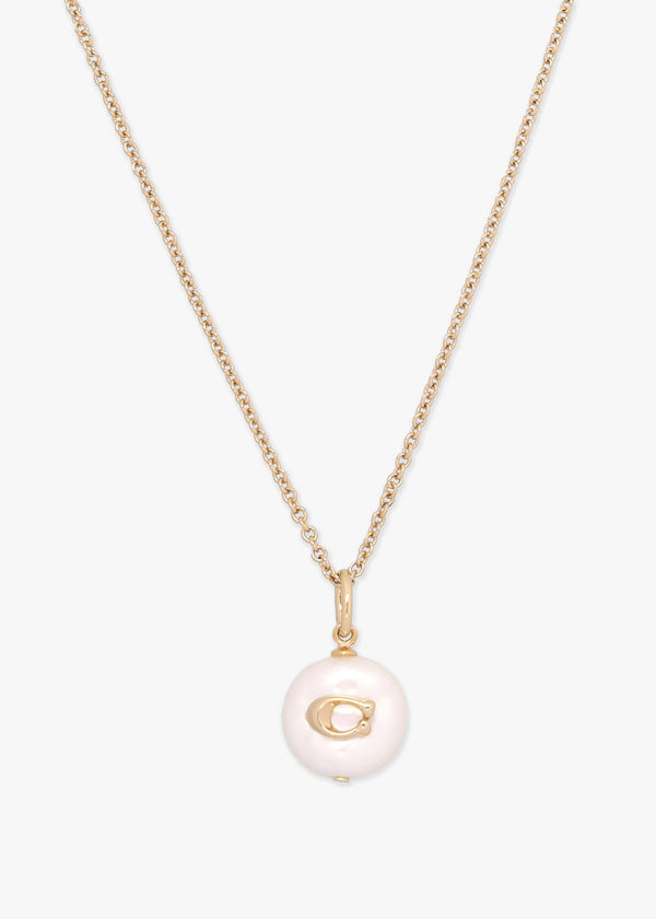C Logo Pearl Gold Chain Necklace