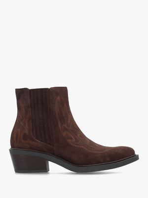 Ikes Brown Suede Embroidered Western Ankle Boots