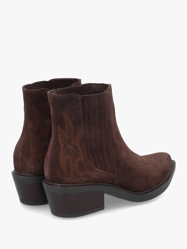 Ikes Brown Suede Embroidered Western Ankle Boots