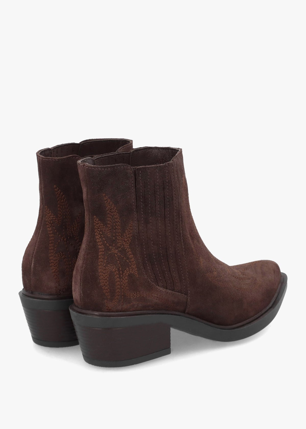 Ikes Brown Suede Embroidered Western Ankle Boots