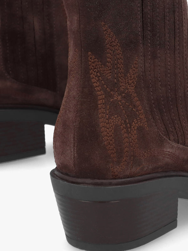 Ikes Brown Suede Embroidered Western Ankle Boots