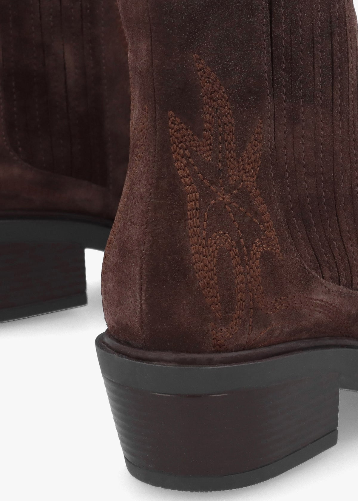 Ikes Brown Suede Embroidered Western Ankle Boots