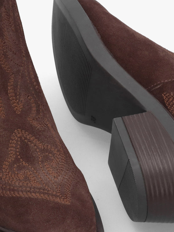 Ikes Brown Suede Embroidered Western Ankle Boots