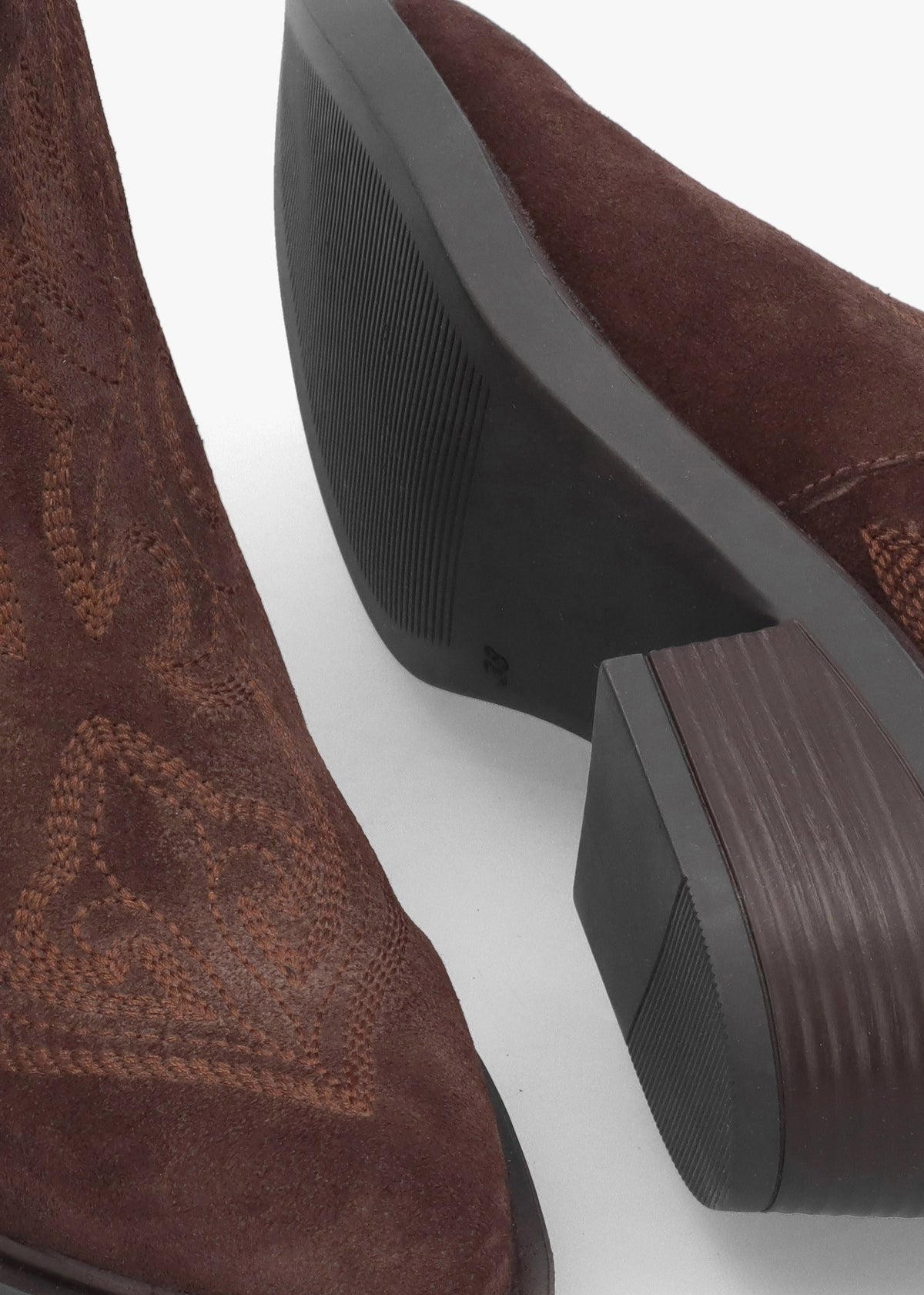 Ikes Brown Suede Embroidered Western Ankle Boots