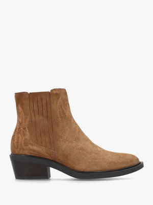 Ikes Tan Suede Embroidered Western Ankle Boots