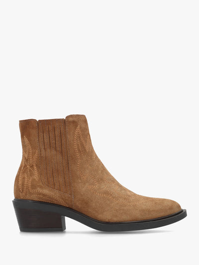 Ikes Tan Suede Embroidered Western Ankle Boots