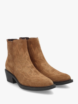 Ikes Tan Suede Embroidered Western Ankle Boots