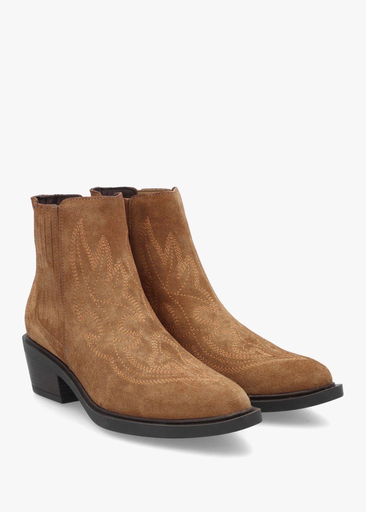 Ikes Tan Suede Embroidered Western Ankle Boots