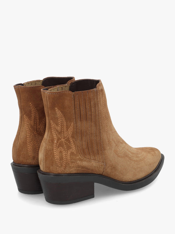 Ikes Tan Suede Embroidered Western Ankle Boots