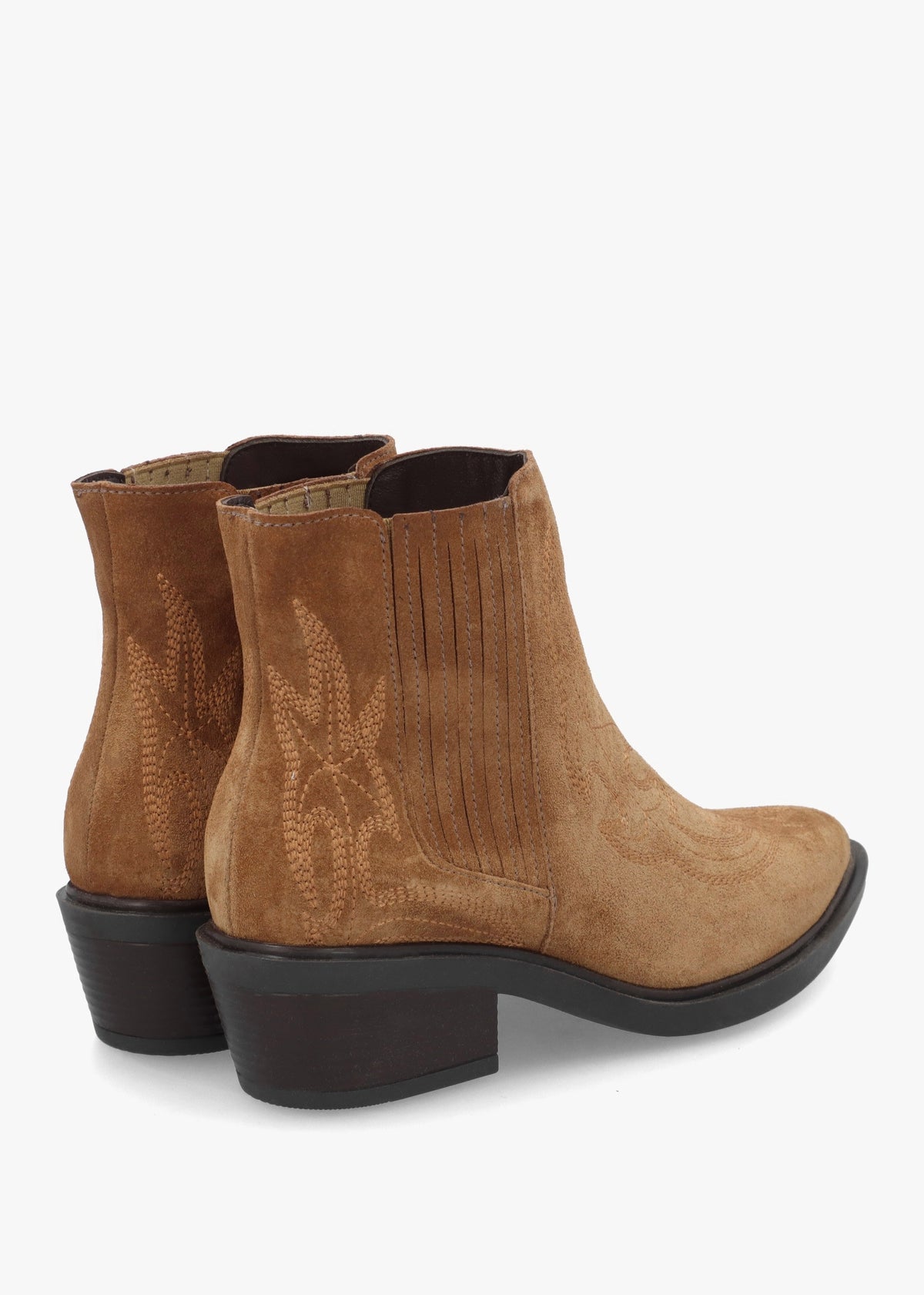 Ikes Tan Suede Embroidered Western Ankle Boots