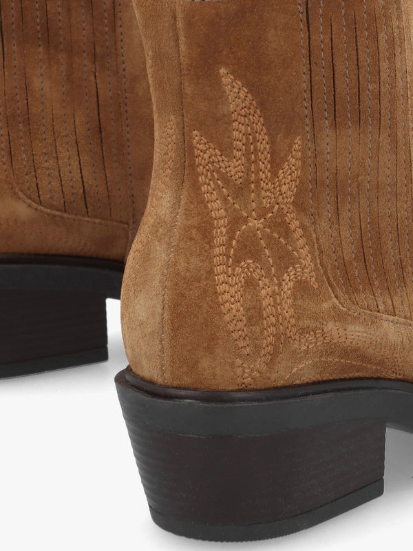 Ikes Tan Suede Embroidered Western Ankle Boots