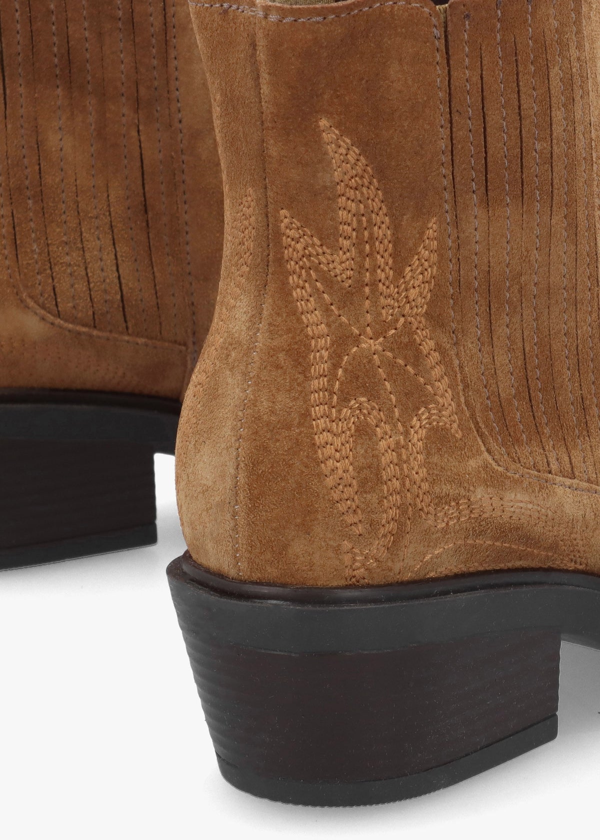 Ikes Tan Suede Embroidered Western Ankle Boots