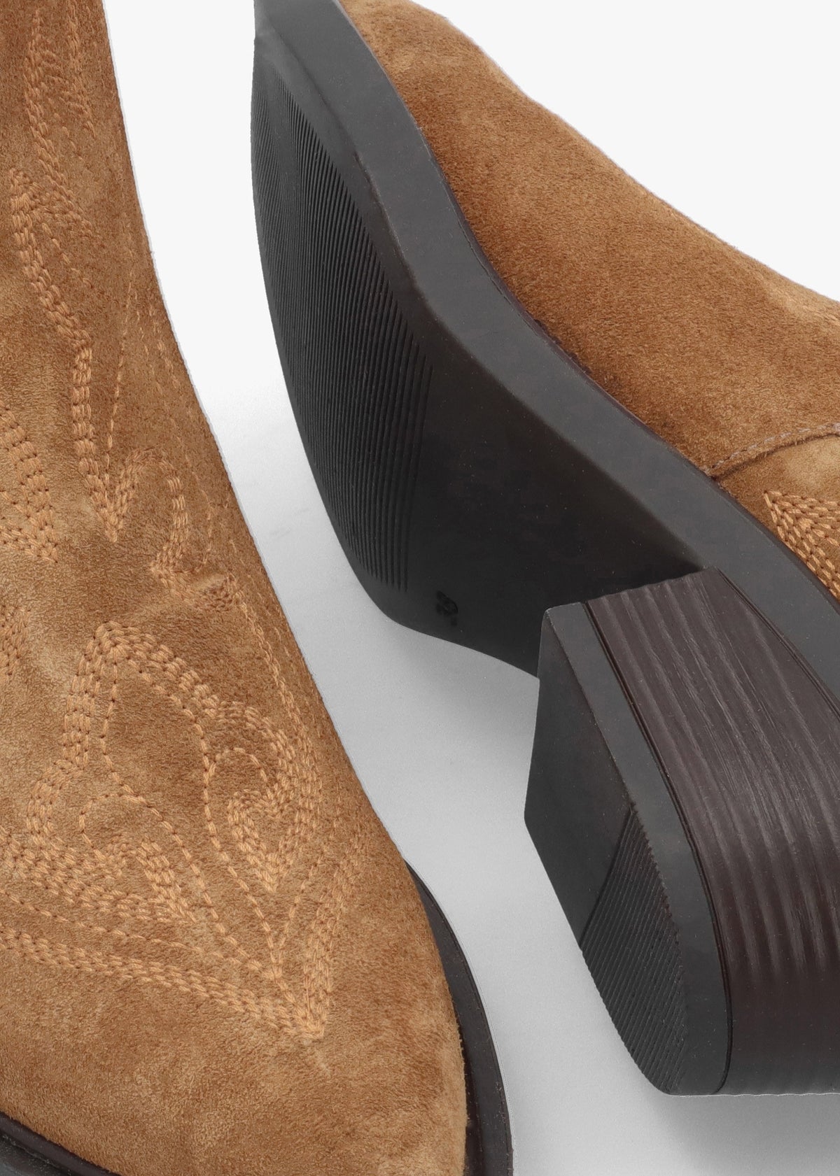 Ikes Tan Suede Embroidered Western Ankle Boots