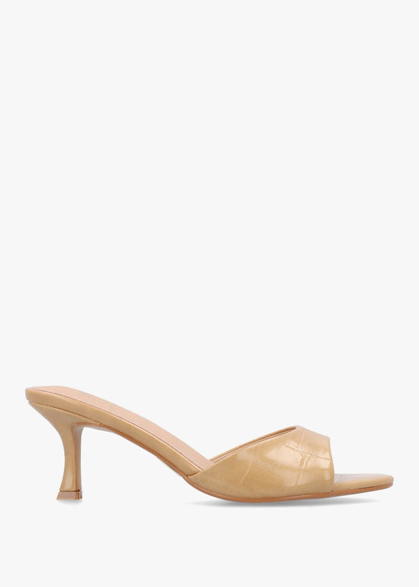 Minka Camel Moc Croc Low Heel Mules