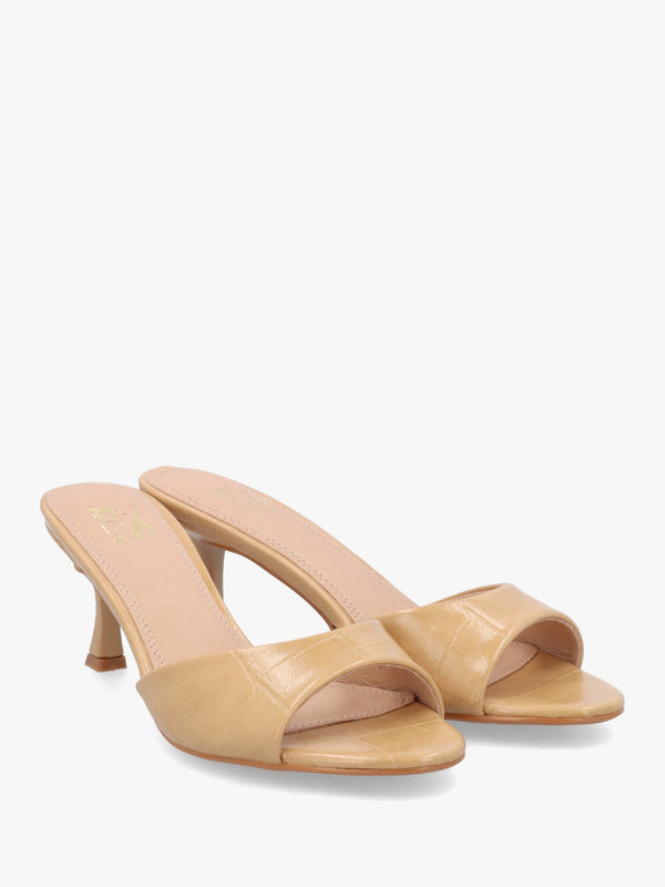 Minka Camel Moc Croc Low Heel Mules
