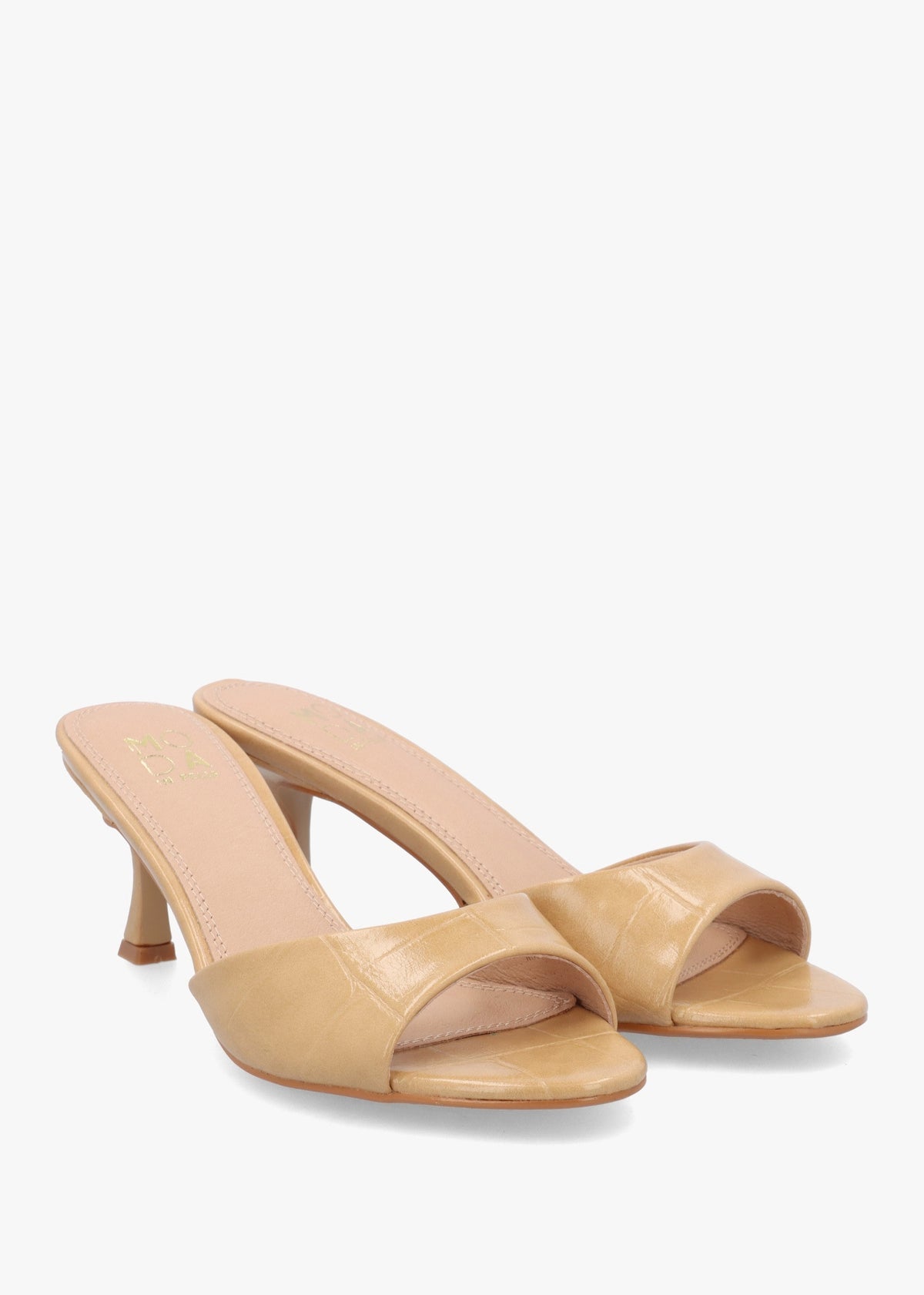 Minka Camel Moc Croc Low Heel Mules