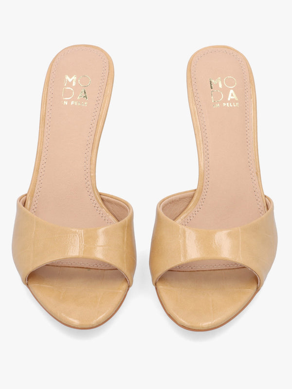 Minka Camel Moc Croc Low Heel Mules