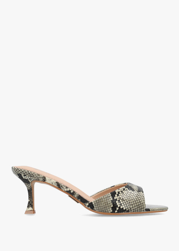 Minka Beige Reptile Low Heel Mules